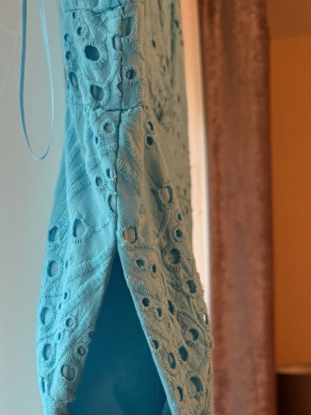 Boston Proper Light Blue Eyelet Surplice Ankle Length Dress - Picture 7 of 11